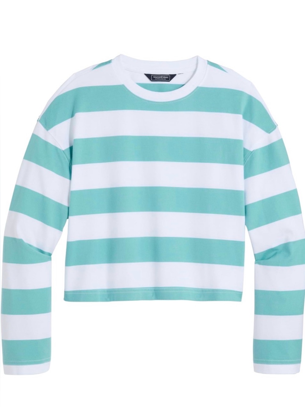 Vineyard Vines White and Teal Striped Long Sleeve Tee